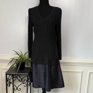 Heidi Weisel Black Cable Knit Long Sleeve Layered Look Sweater Dress L